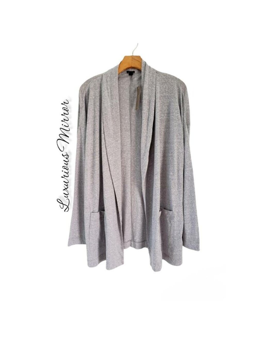 J. Crew Sweater Gray Heathered Open Front Cardigan Classic Pockets Women's Sz XL